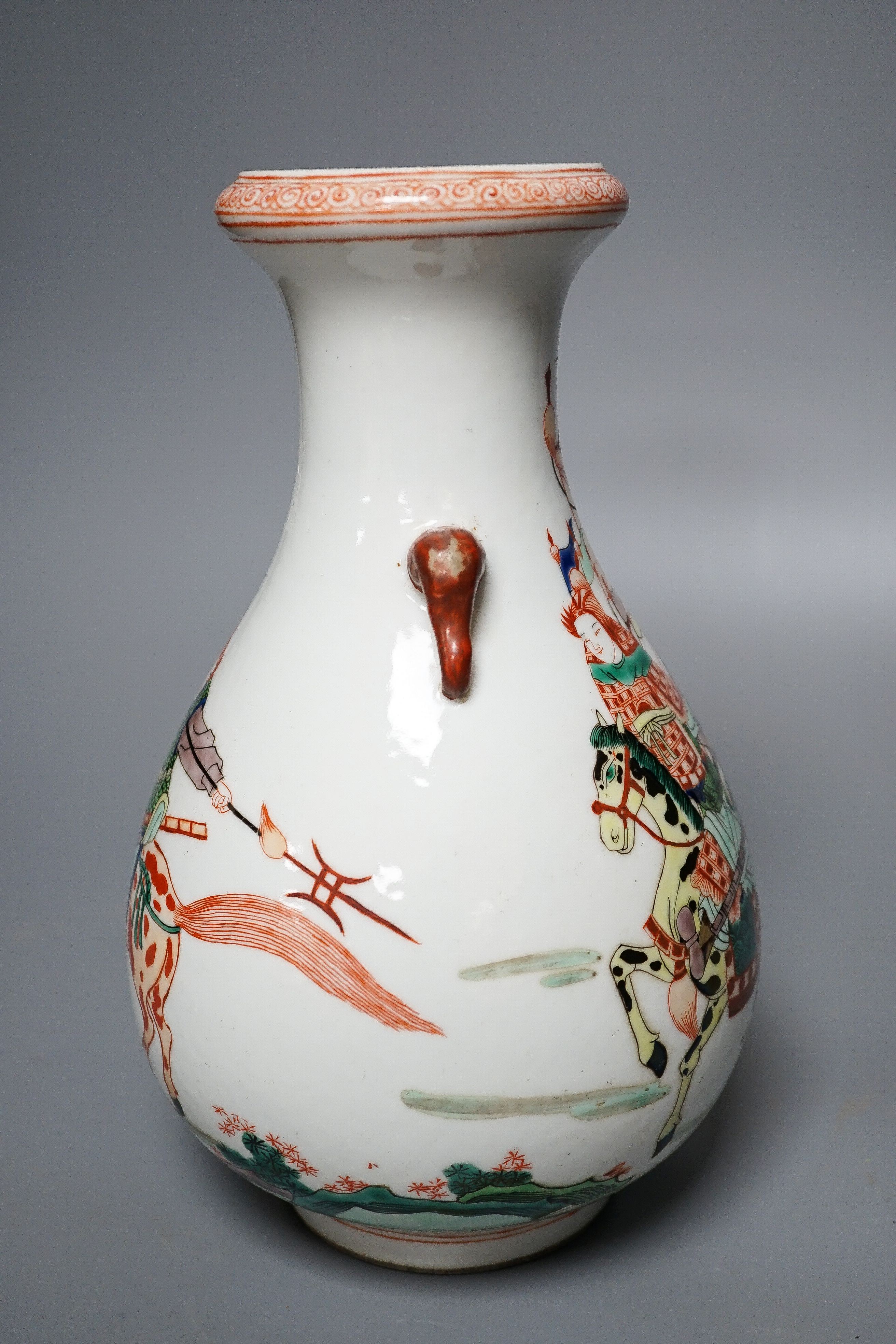 A Chinese famille verte ‘warrior’ vase 26cm